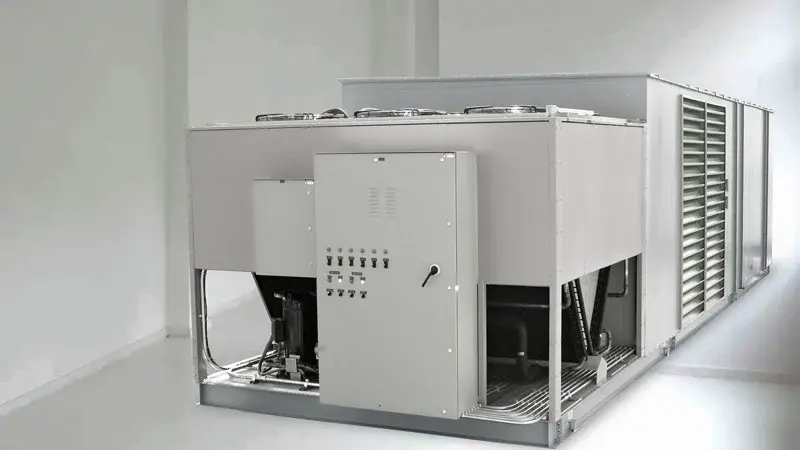 DX cooling unit with exposed heat exchangers